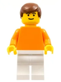 LEGO Plain Orange Torso with Orange Arms, White Legs, Brown Male Hair (Dutch National Player) minifigure