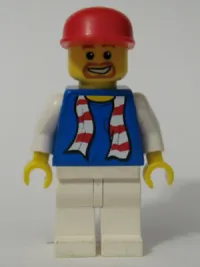LEGO Soccer Fan Blue - White Legs, Striped Scarf Torso Sticker minifigure