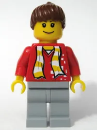 LEGO Soccer Fan Red - Sand Blue Legs, Striped Scarf and Dots Pattern Torso Sticker minifigure