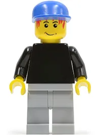 LEGO Plain Black Torso with Black Arms, Light Bluish Gray Legs, Blue Cap (Soccer Goalie) minifigure