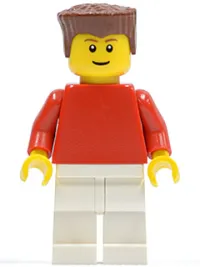 LEGO Plain Red Torso with Red Arms, White Legs, Reddish Brown Flat Top Hair (Soccer Player) minifigure