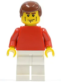 LEGO Plain Red Torso with Red Arms, White Legs, Reddish Brown Male Hair (Soccer Player) minifigure
