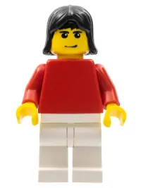 LEGO Plain Red Torso with Red Arms, White Legs, Black Female Hair (Soccer Player) minifigure