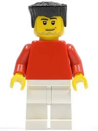 LEGO Plain Red Torso with Red Arms, White Legs, Black Flat Top Hair, Smirk and Stubble Beard (Soccer Player) minifigure