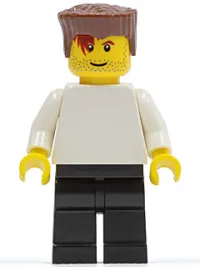 LEGO Plain White Torso with White Arms, Black Legs, Reddish Brown Flat Top Hair (Soccer Player) minifigure
