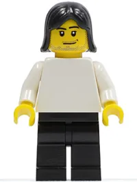 LEGO Plain White Torso with White Arms, Black Legs, Black Female Hair (Soccer Player) minifigure