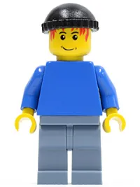 LEGO Plain Blue Torso with Blue Arms, Sand Blue Legs, Black Knit Cap (Soccer Player) minifigure