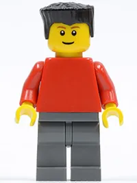 LEGO Plain Red Torso with Red Arms, Dark Bluish Gray Legs, Black Flat Top Hair (Soccer Player) minifigure