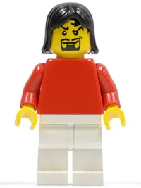 LEGO Plain Red Torso with Red Arms, White Legs, Black Female Hair, Moustache (Soccer Player) minifigure