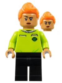 LEGO Soccer Referee - Orange Hair, Lime Jersey, Black Legs minifigure