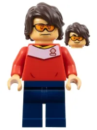 LEGO Soccer Spectator - Red Soccer Jersey, Dark Blue Legs, Dark Brown Hair, Orange Glasses minifigure
