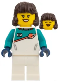 LEGO Astronaut - Female, Dark Brown Hair, White Spacesuit with Dark Turquoise Panel and Sleeves minifigure