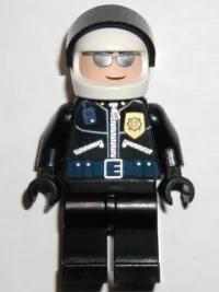 LEGO Police - Highway Patrolman, Black Shirt w/Badge and Radio, Black Legs, White Helmet minifigure