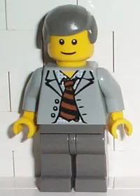 LEGO Scientist With Open Jacket, Black and Brown Stripe Tie and Plaid Shirt minifigure