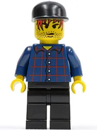 LEGO Plaid Button Shirt, Black Legs, Black Cap, Red Hair, Black Stubble (Taxi Driver) minifigure