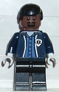 LEGO Ambulance Driver, Dark Blue Torso with EMT Star of Life Logo, Black Legs, Black Male Hair minifigure