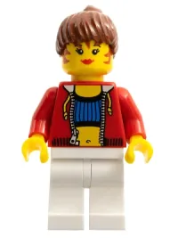 LEGO Female with Crop Top and Navel Pattern - LEGO Logo on Back, Reddish Brown Hair minifigure