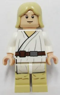 LEGO Luke Skywalker - Light Nougat, Long Hair, White Tunic, Tan Legs, White Glints minifigure