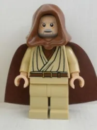 LEGO Obi-Wan Kenobi - Old, Light Nougat, Reddish Brown Hood and Cape, White Pupils minifigure