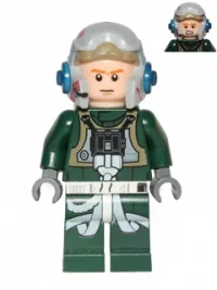 LEGO Rebel Pilot A-wing (Open Helmet, Dark Green Jumpsuit, Frown / Scared) (Arvel Crynyd) minifigure