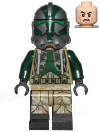 LEGO Clone Trooper Commander Gree, 41st Elite Corps (Phase 2) - Kashyyyk Camouflage, Dark Tan Markings on Legs, Scowl minifigure