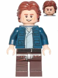 LEGO Han Solo, Dark Brown Legs with Holster Pattern, Dark Blue Jacket, Wavy Hair, Smile / Frown minifigure