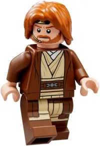 LEGO Obi-Wan Kenobi - Reddish Brown Robe, Dark Orange Mid-Length Tousled with Center Part Hair minifigure