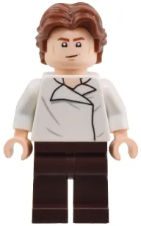 LEGO Han Solo - White Shirt with Wrinkles on Front and Back, Dark Brown Legs, Wavy Hair minifigure