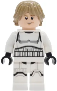 LEGO Luke Skywalker - Stormtrooper Outfit, Printed Legs, Dark Tan Hair, Smile with Crease / Frown minifigure