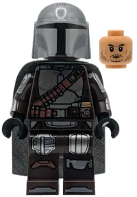 LEGO The Mandalorian / Din Djarin / 'Mando' - Silver Beskar Armor, Cape, Printed Head, Reddish Brown and Dark Silver Knee Pads minifigure