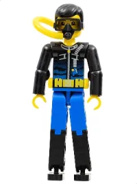 LEGO Technic Figure Blue Legs, Black Top with Zippered Wetsuit Pattern (Diver) with Diving Tank, Hose, and Mask minifigure