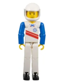 LEGO Technic Figure White Legs, White Top with Red Stripes Pattern, Blue Arms, White Helmet (Skier) minifigure