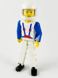 LEGO Technic Figure White Legs, White Top with Blue Suspenders Pattern, Blue Arms, White Helmet minifigure