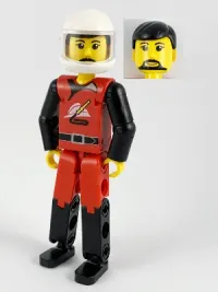 LEGO Technic Figure Red/Black Legs, Red Top, Black Hair (Fireman), White Helmet minifigure