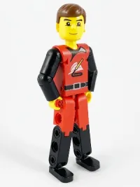 LEGO Technic Figure Red/Black Legs, Red Top, Brown Hair (Fireman) minifigure