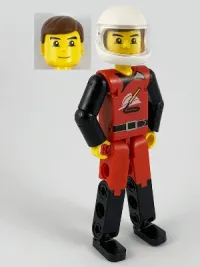 LEGO Technic Figure Red/Black Legs, Red Top, Brown Hair (Fireman), White Helmet set