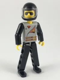 LEGO Technic Figure Black Legs, Light Gray Top with 2 Brown Belts, Black Arms, Black Helmet minifigure