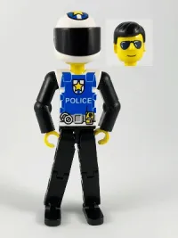 LEGO Technic Figure Black Legs, White Top with Police Logo, Black Arms, White Helmet, Black Visor minifigure