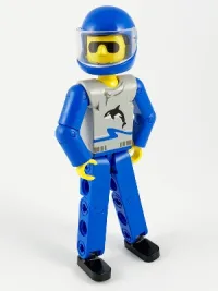 LEGO Technic Figure Blue Legs, Light Gray Top with Orca Pattern, Blue Arms, Blue Helmet minifigure