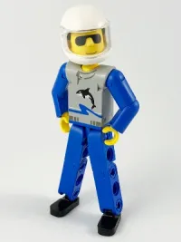 LEGO Technic Figure Blue Legs, Light Gray Top with Orca Pattern, Blue Arms, White Helmet minifigure