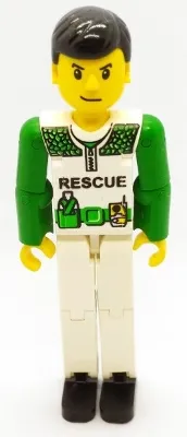 LEGO Technic Figure White Legs, White Top with White and Green Torso with Rescue Pattern, Green Arms minifigure