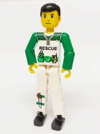 LEGO Technic Figure White Legs with Knife (Sticker) on Right Leg, White Top with White and Green Torso with Rescue Pattern, Green Arms set