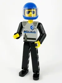 LEGO Technic Figure Black Legs, Light Gray Top with Police Pattern, Black Arms, Blue Helmet minifigure