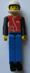 LEGO Technic Figure Blue Legs, Red Top with Zipper, Black Arms, Black Hair, White Helmet minifigure