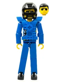 LEGO Technic Figure Blue Legs, Blue Top with Chest Plate, Black Hair, Black Helmet - Without Stickers minifigure