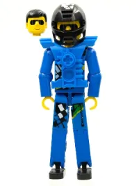 LEGO Technic Figure Blue Legs, Blue Top with Chest Plate, Black Hair, Black Helmet - With Stickers minifigure