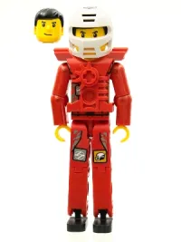 LEGO Technic Figure Red Legs, Red Top with Chest Plate, Black Hair, White Helmet - With Stickers minifigure