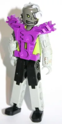 LEGO Technic Figure Cyber Person, Black Legs, Purple Armor, Mechanical Arms, Dark Gray Head, Cyborg Eyepiece minifigure
