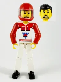 LEGO Technic Figure White Legs, White Top with Red Vest, Red Arms, Black Hair, Red Helmet minifigure