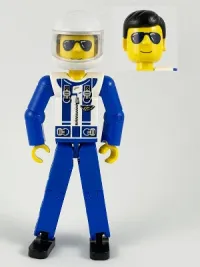 LEGO Technic Figure Blue Legs, White Top with Zipper & Shoulder Harness Pattern, Blue Arms, White Helmet minifigure